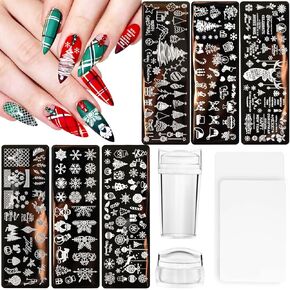 10Pcs Nail Stamp Plate Kit 6Pcs Nail Art Templates 2 Stamper 2 Scraper Animal Flower Leaf Stamper Nail Art Plates for Women Kid Art Decoration (Animal Flowers)