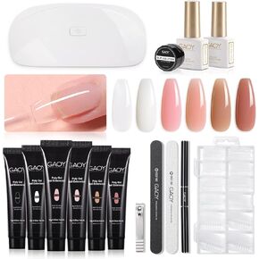 GAOY Poly Gel Nail Kit with U V Light Starter Kit, 6 Pcs Builder Gel Nail Extension Kit for Beginners with Everything Nail Art DIY