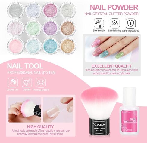 Acrylic Nail Kit for Beginners with Everything Nails Kit Acrylic Set Professional Acrylic Powder and Liquid Set Nail Rhinestones Glitter Powder Decorations Tools Nail Kit Gifts for Women DIY Salon in Saudi Arabia