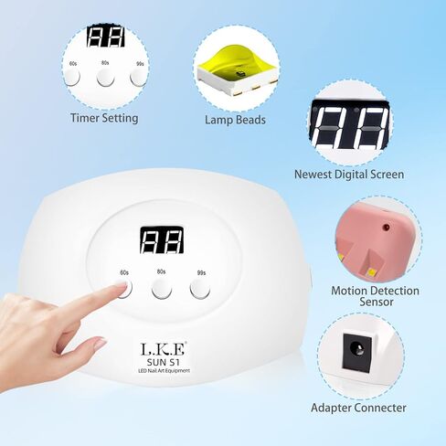 ال كيه اي مصباح اظافر LED بالاشعة فوق البنفسجية للاظافر الجل مع مجموعة طلاء جل علوي، 72 واط مجفف اظافر جل احترافي للعناية بالاظافر ومستشعر تلقائي ادوات مانيكير جل هدايا للنساء (ابيض) in Kuwait