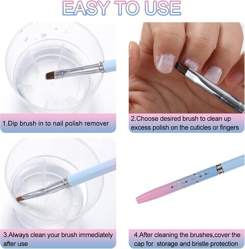 gootrades Nail Art Clean Up Brushes,Nail Brushes for Cleaning Polish Mistakes on the Cuticles, Acetone Resistant Nail Brush, Fingernail Cleaning Brushes for Nail Art and Designs (2 Pcs Round&Angled) in Kuwait