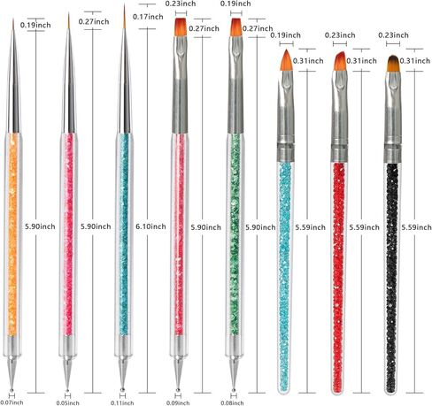 OWill Nail Art Brushes Function Nail Brush for Dotting Drawing Painting Tools Liner Design Nail Art with Glitter Handle Nail Polish Brushes in Kuwait