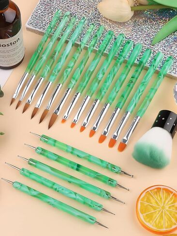 TOROKOM 19Pcs Acrylic Nail Brush Set, Nail Brushes for Nail Art Pen Nail Art Tools for Acrylic Application incl 7Pcs Gel Nail Polish Brush,6Pcs Nail Design Brush,5Pcs Dotting Pen,1Pc Nail Dust Brush in Kuwait