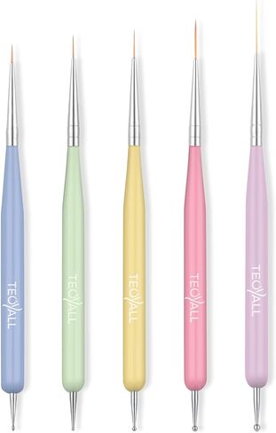 تيوال فرش مزدوجة الاطراف، 5 قطع من ادوات طلاء الاظافر بما في ذلك فرش تحديد الاظافر الدقيقة واقلام تنقيط الاظافر in Kuwait