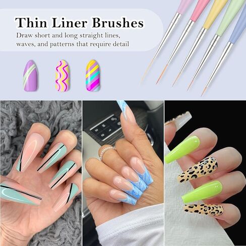 تيوال فرش مزدوجة الاطراف، 5 قطع من ادوات طلاء الاظافر بما في ذلك فرش تحديد الاظافر الدقيقة واقلام تنقيط الاظافر in Kuwait