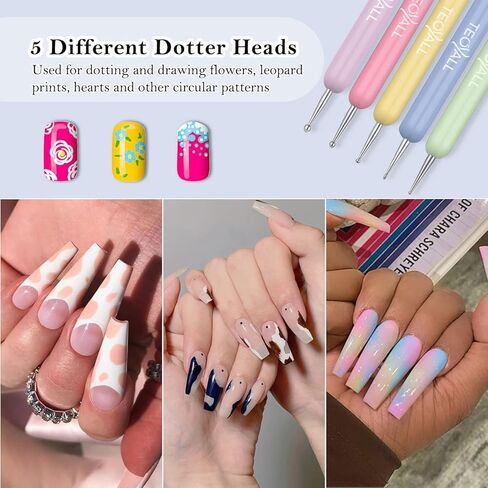 تيوال فرش مزدوجة الاطراف، 5 قطع من ادوات طلاء الاظافر بما في ذلك فرش تحديد الاظافر الدقيقة واقلام تنقيط الاظافر in Kuwait