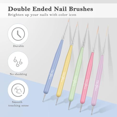 تيوال فرش مزدوجة الاطراف، 5 قطع من ادوات طلاء الاظافر بما في ذلك فرش تحديد الاظافر الدقيقة واقلام تنقيط الاظافر in Kuwait