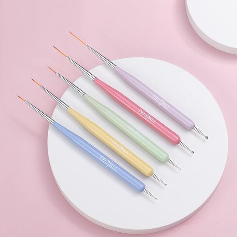 تيوال فرش مزدوجة الاطراف، 5 قطع من ادوات طلاء الاظافر بما في ذلك فرش تحديد الاظافر الدقيقة واقلام تنقيط الاظافر in Kuwait