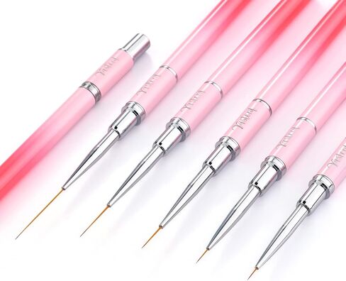 Yasterd Nail Art Liner Brushes, UV Nail Gel Polish Painting Nail Art Design Brush Pen Set for Long Lines, Short Strokes, Details, Blending, Elongated Lines Sizes 5/7/9/11/20/25mm Crystal Handle 6Pcs in Saudi Arabia