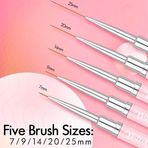 Yasterd Nail Art Liner Brushes, UV Nail Gel Polish Painting Nail Art Design Brush Pen Set for Long Lines, Short Strokes, Details, Blending, Elongated Lines Sizes 5/7/9/11/20/25mm Crystal Handle 6Pcs in Saudi Arabia