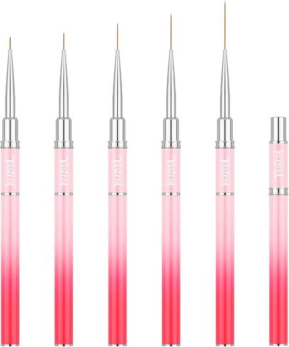 Yasterd Nail Art Liner Brushes, UV Nail Gel Polish Painting Nail Art Design Brush Pen Set for Long Lines, Short Strokes, Details, Blending, Elongated Lines Sizes 5/7/9/11/20/25mm Crystal Handle 6Pcs in Saudi Arabia