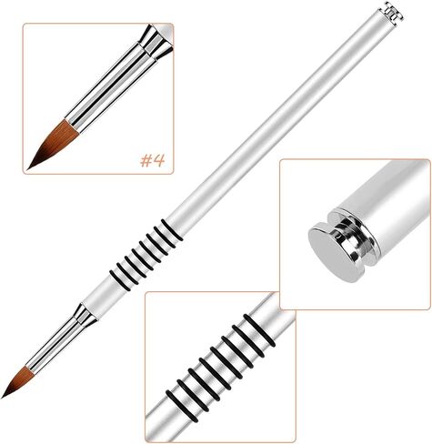 Accmor 3D Nail Art Brush for Acrylic Powder, Kolinsky Acrylic Nail Brush, Silver Metal with Non-Slip Handle (Size # 2) in Saudi Arabia