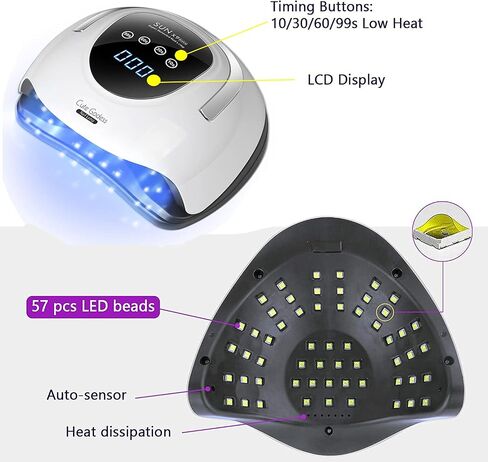 مصباح LED بالاشعة فوق البنفسجية لطلاء الاظافر الجل بقدرة 220 واط سريع ومجفف اظافر احترافي مع 57 خرزة مصباح ومستشعر تلقائي و4 اعدادات للمؤقت وشاشة لمس LCD كبيرة لاظافر اليدين والقدمين in Saudi Arabia