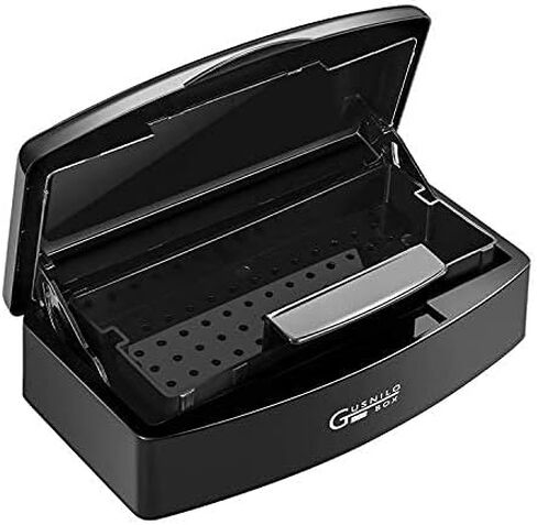 Gusnilo Nail Tool Sterilizer Box Plastic Disinfectant Container Barbicide Disinfectant Tray for Nail Tools, Tweezers, Hair Salon, Spa and Trimmer Manicure Equipment (Clear Lid, black) in Saudi Arabia