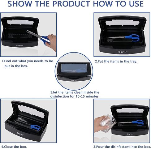 Gusnilo Nail Tool Sterilizer Box Plastic Disinfectant Container Barbicide Disinfectant Tray for Nail Tools, Tweezers, Hair Salon, Spa and Trimmer Manicure Equipment (Clear Lid, black) in Saudi Arabia