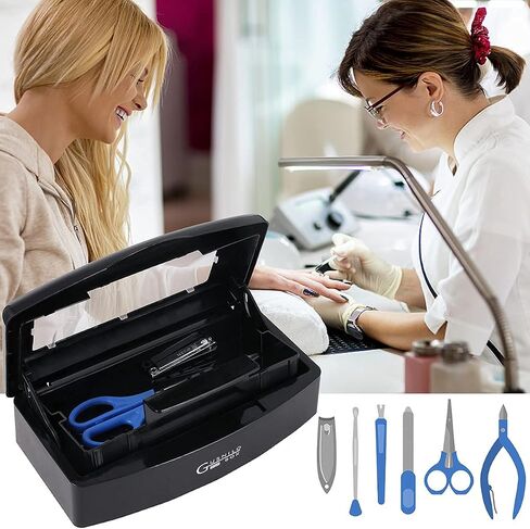 Gusnilo Nail Tool Sterilizer Box Plastic Disinfectant Container Barbicide Disinfectant Tray for Nail Tools, Tweezers, Hair Salon, Spa and Trimmer Manicure Equipment (Clear Lid, black) in Saudi Arabia