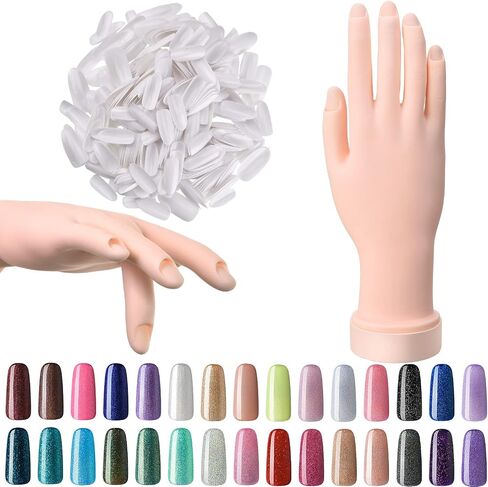Nail Art Training Practice Hand Bendable Silicone Fake Hand and 500 Pieces White False Nails for Nail Art Training Display (Transparent Nails) in Saudi Arabia