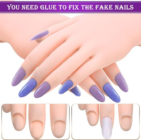 Nail Art Training Practice Hand Bendable Silicone Fake Hand and 500 Pieces White False Nails for Nail Art Training Display (Transparent Nails) in Saudi Arabia