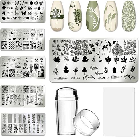 AddFavor Nail Stamper Kit 6pcs Nail Stamping Plate Flower Butterfly Fish Shell Leaves Geometry Image Template Stamper Plate with Clear Silicone Nail Stamper and Scraper Manicure Stencils Tools in Saudi Arabia