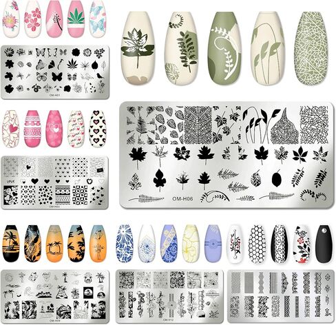 AddFavor Nail Stamper Kit 6pcs Nail Stamping Plate Flower Butterfly Fish Shell Leaves Geometry Image Template Stamper Plate with Clear Silicone Nail Stamper and Scraper Manicure Stencils Tools in Saudi Arabia