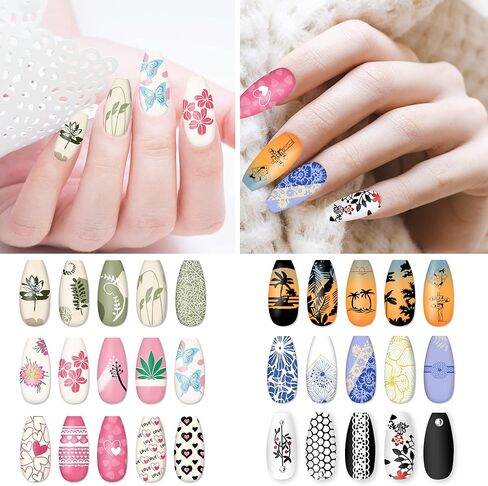 AddFavor Nail Stamper Kit 6pcs Nail Stamping Plate Flower Butterfly Fish Shell Leaves Geometry Image Template Stamper Plate with Clear Silicone Nail Stamper and Scraper Manicure Stencils Tools in Saudi Arabia