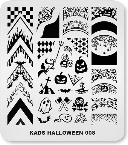 KADS Nail Template Halloween Horrifying Pattern Pumpkin Lantern Skull Ghost Blood Bat Spider (HA007) in Kuwait