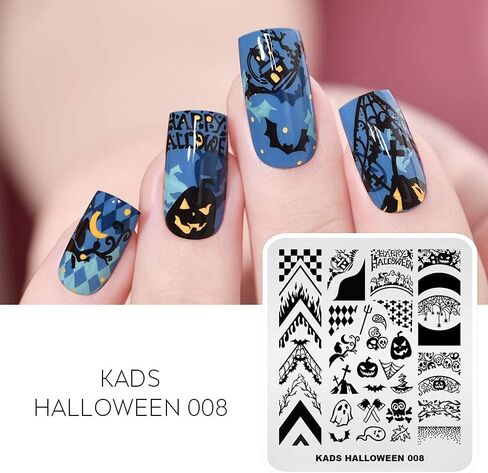 KADS Nail Template Halloween Horrifying Pattern Pumpkin Lantern Skull Ghost Blood Bat Spider (HA007) in Kuwait