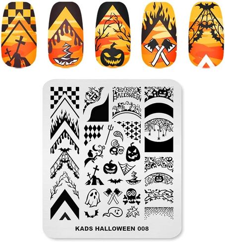 KADS Nail Template Halloween Horrifying Pattern Pumpkin Lantern Skull Ghost Blood Bat Spider (HA007) in Kuwait