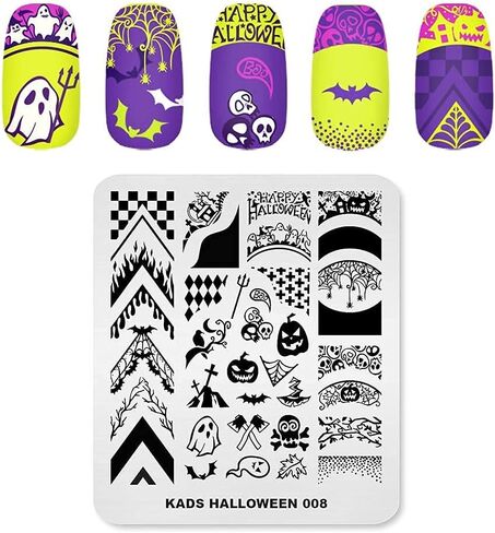 KADS Nail Template Halloween Horrifying Pattern Pumpkin Lantern Skull Ghost Blood Bat Spider (HA007) in Kuwait