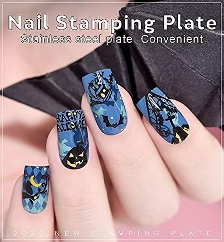 KADS Nail Template Halloween Horrifying Pattern Pumpkin Lantern Skull Ghost Blood Bat Spider (HA007) in Kuwait