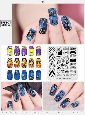 KADS Nail Template Halloween Horrifying Pattern Pumpkin Lantern Skull Ghost Blood Bat Spider (HA007) in Kuwait
