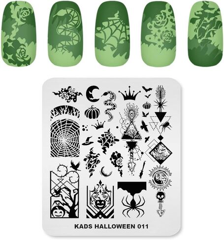 KADS Nail Template Halloween Horrifying Pattern Pumpkin Lantern Skull Ghost Blood Bat Spider (HA007) in Kuwait