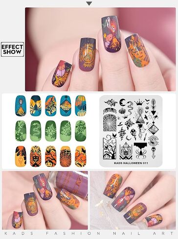 KADS Nail Template Halloween Horrifying Pattern Pumpkin Lantern Skull Ghost Blood Bat Spider (HA007) in Kuwait