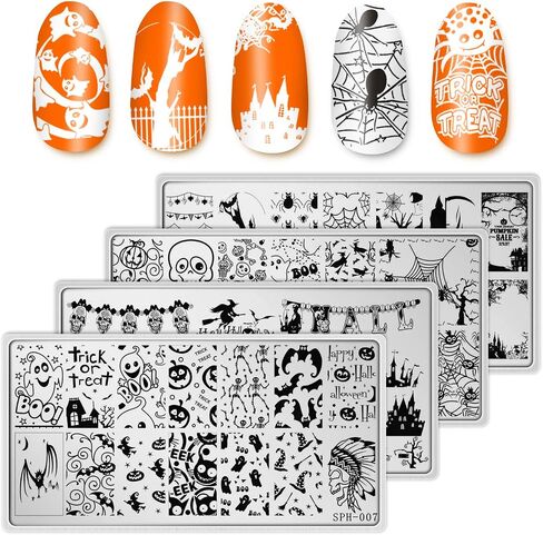 Whaline 4 Pieces Halloween Nail Art Plates Image Stamp Templates Stamping Kit DIY Print Manicure Salon Design in Saudi Arabia