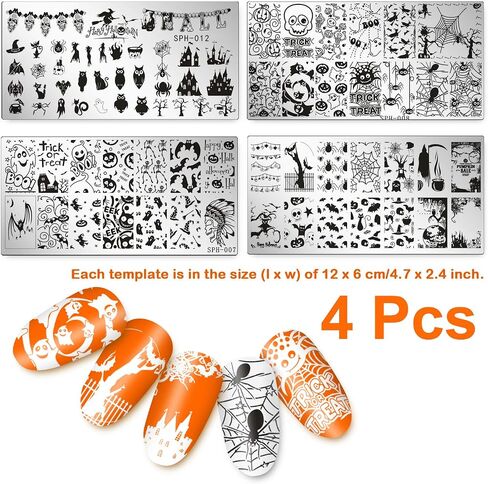 Whaline 4 Pieces Halloween Nail Art Plates Image Stamp Templates Stamping Kit DIY Print Manicure Salon Design in Saudi Arabia