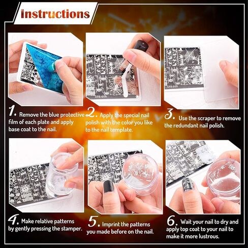 Whaline 4 Pieces Halloween Nail Art Plates Image Stamp Templates Stamping Kit DIY Print Manicure Salon Design in Saudi Arabia