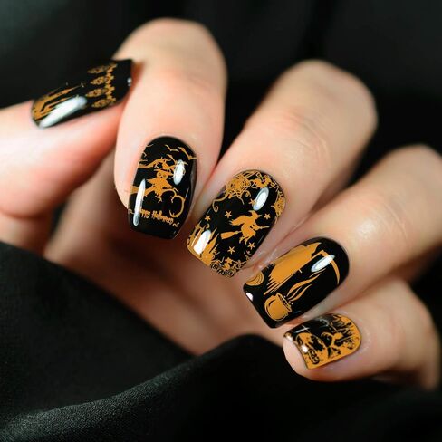 Whaline 4 Pieces Halloween Nail Art Plates Image Stamp Templates Stamping Kit DIY Print Manicure Salon Design in Saudi Arabia