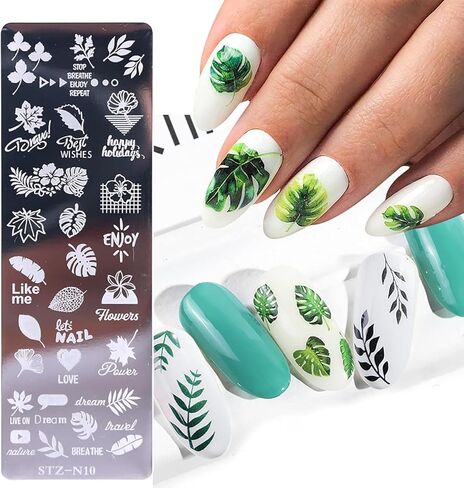 مجموعة لوحات ختم الاظافر مكونة من 6 قطع + 1 ختم + 1 مكشطة فراشة وزهرة وريش وزهور القيقب والورود وقالب لوحة اظافر للنساء بتصميم كلاسيكي عصري in Kuwait