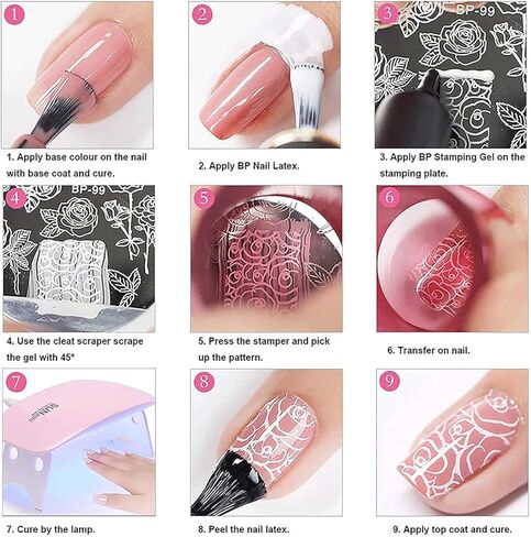 مجموعة لوحات ختم الاظافر مكونة من 6 قطع + 1 ختم + 1 مكشطة فراشة وزهرة وريش وزهور القيقب والورود وقالب لوحة اظافر للنساء بتصميم كلاسيكي عصري in Kuwait