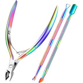 Cuticle Trimmer Cuticle Remover with Cuticle Pusher, XUNXMAS Professional Stainless Steel Durable Pedicure Manicure Tools Cutter Nipper Scissor Clipper for Fingernails and Toenails Rose Gold in Saudi Arabia