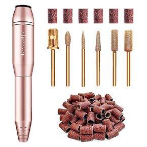 Sheviver Electric Nail Drill, Portable Electric Nail File for Acrylic Gel Nails, Professional Nail Drill Machine Efile Manicure Pedicure Tools with Gold Nail Drill Bits for Home Salon Use
