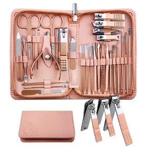 WOAMA Manicure Set Pedicure Kit - 30 in 1 Nail Kit Professional Stainless Steel Nail Care Kit for Women - Pink