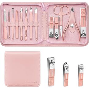 FAMILIFE Nail Kit, Professional Manicure Set Manicure Kit Nail Clipper Set, 13 in 1 Stainless Steel Pedicure Set Nail Clipper Kit, Men Grooming Kit with Portable Black Leather Travel Case for Him