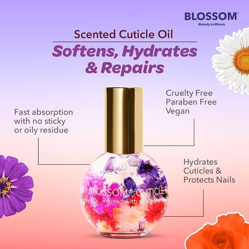 Blossom Hydrating, Moisturizing, Strengthening, Gourmand Scented Cuticle Oil, Infused with Real Flowers, Made in USA, 0.5 fl. oz, Almond Biscotti in Saudi Arabia