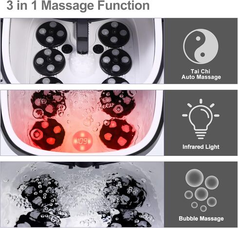 جهاز تدليك حمام سبا للقدم مزود بمحرك مع فقاعات حرارية وتدليك بالاهتزاز ونفاثات، 16 أونصة من ملح إبسوم للقدم باللافندر، دلو حمام للقدم قابل للطي مع 24 كرة تدليك تلقائية، بالأشعة تحت الحمراء وجهاز التحكم عن بعد in Kuwait