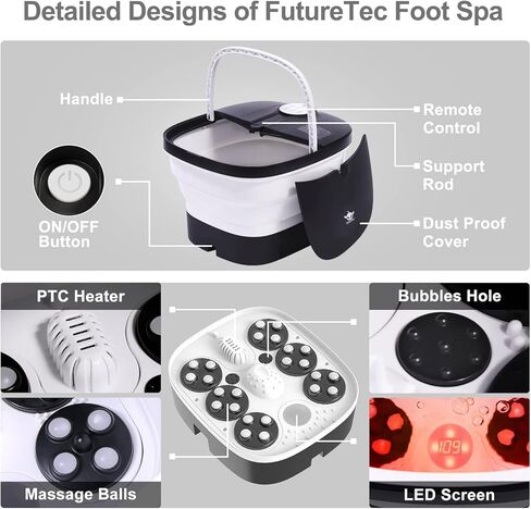 جهاز تدليك حمام سبا للقدم مزود بمحرك مع فقاعات حرارية وتدليك بالاهتزاز ونفاثات، 16 أونصة من ملح إبسوم للقدم باللافندر، دلو حمام للقدم قابل للطي مع 24 كرة تدليك تلقائية، بالأشعة تحت الحمراء وجهاز التحكم عن بعد in Kuwait