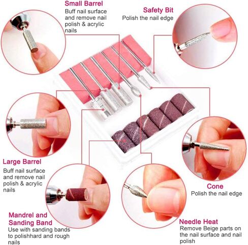 طقم مثقاب فني للأظافر، طقم مثقاب كهربائي للأظافر، طقم مبرد أظافر احترافي، مبرد أظافر كهربائي باديكير مانيكير أظافر أكريليك، 6 مبرد DIY مجموعة مثقاب لتلميع الأظافر، حزمة إصلاح التلميع in Kuwait