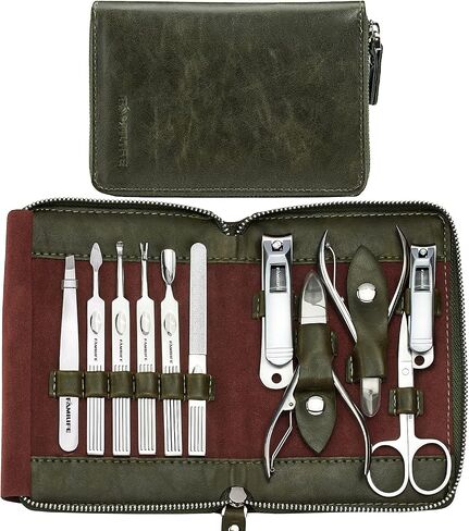 FAMILIFE Nail Kit, Professional Manicure Set Manicure Kit, 11 in 1 Stainless Steel Nail Clippers Set Pedicure Tools Kit, Men Grooming Kit with Portable Blue Leather Travel Case Luxury Gifts for Him in Saudi Arabia