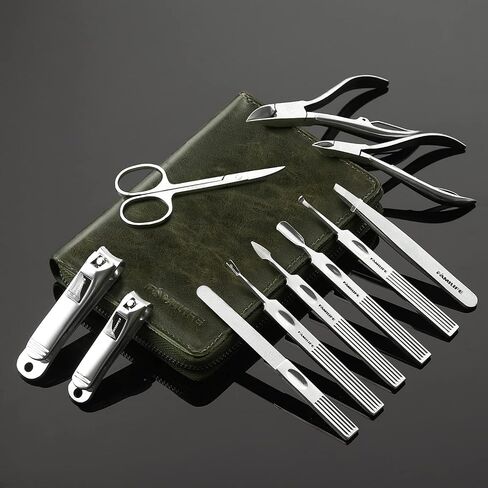 FAMILIFE Nail Kit, Professional Manicure Set Manicure Kit, 11 in 1 Stainless Steel Nail Clippers Set Pedicure Tools Kit, Men Grooming Kit with Portable Blue Leather Travel Case Luxury Gifts for Him in Saudi Arabia