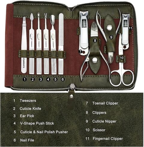 FAMILIFE Nail Kit, Professional Manicure Set Manicure Kit, 11 in 1 Stainless Steel Nail Clippers Set Pedicure Tools Kit, Men Grooming Kit with Portable Blue Leather Travel Case Luxury Gifts for Him in Saudi Arabia